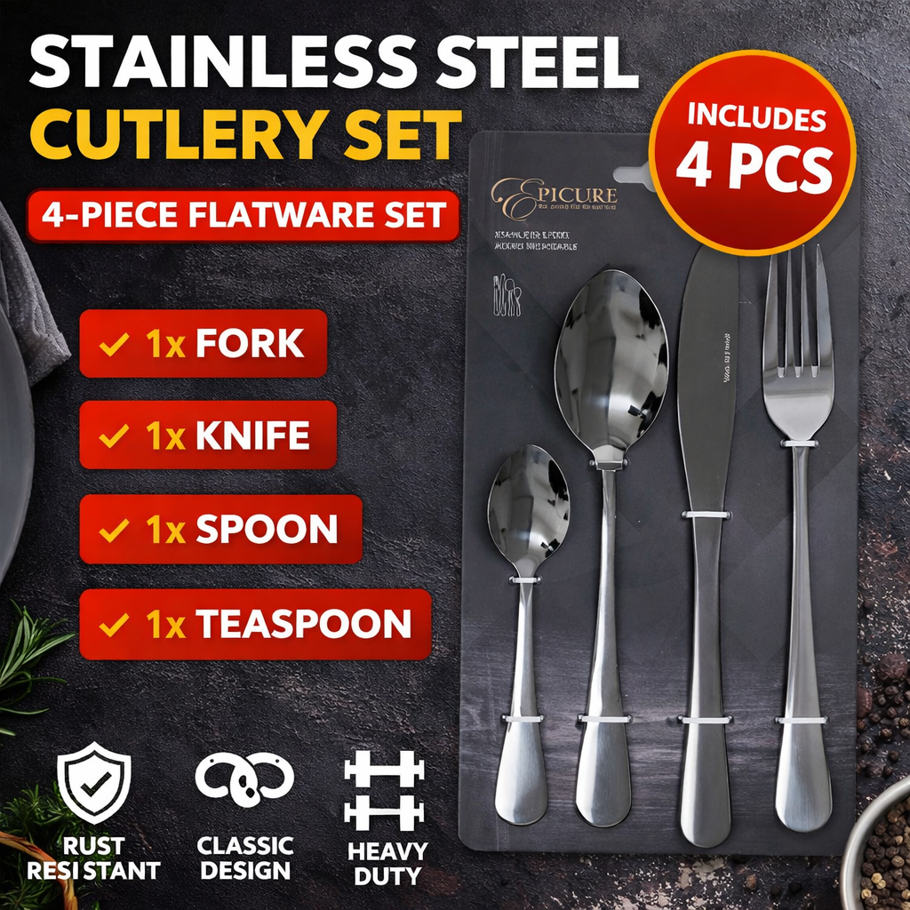 (LLEGANDO 26 DE FEB) Set de 4 Piezas de Cubiertos de Acero Inoxidable Negro EP-4PCS-BK8