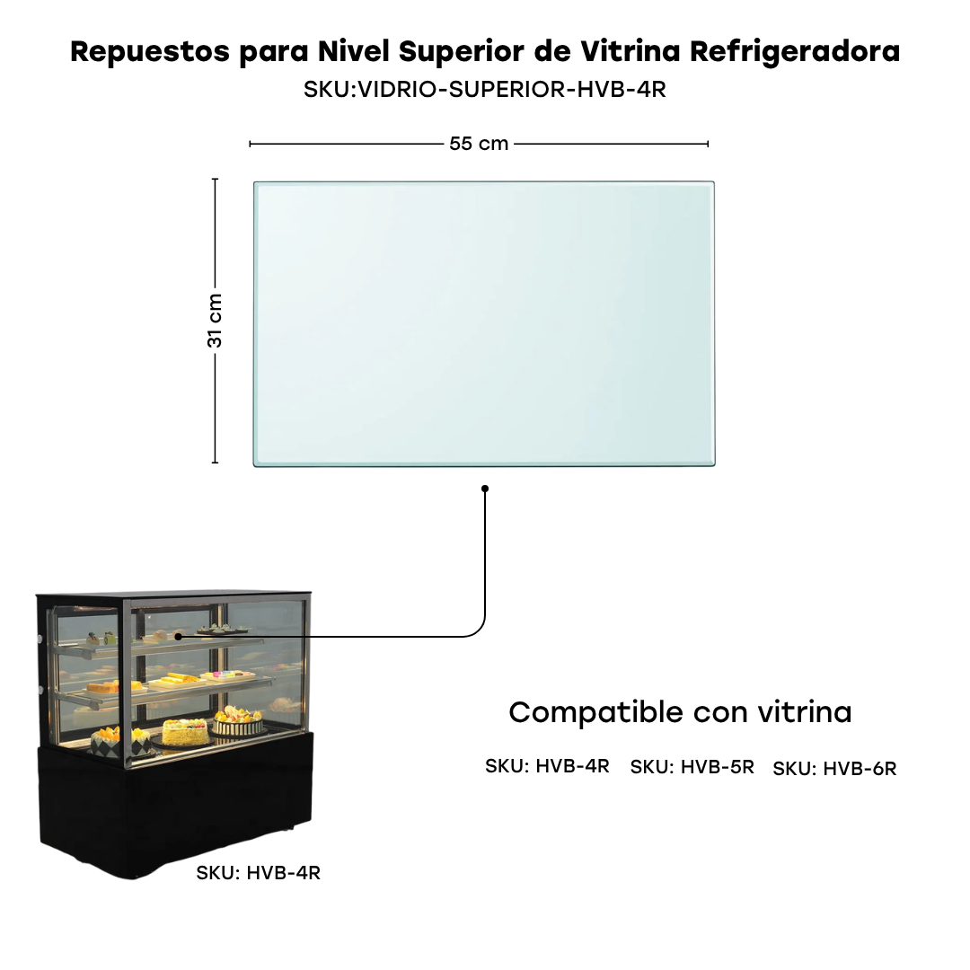Repuestos para Vitrina Refrigeradora Negro para Dulce 120cm/150cm/180cm HVB-4R HVB-5R HVB-6R Pasteles. Pastel.