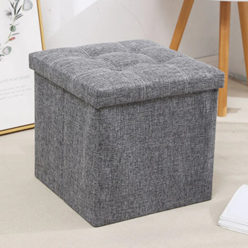 Baúl Organizador. Asiento Plegable Tipo Puf Otomano. Caja Banco Con Espacio De Almacenaje 38X38cm. Color Gris. AB1045