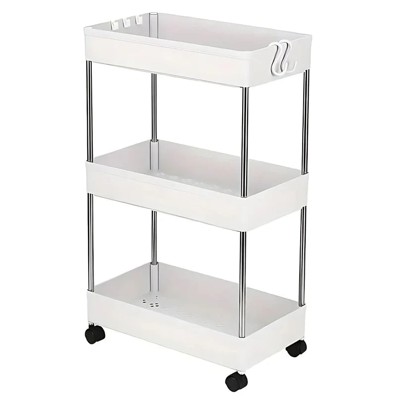 Carrito Organizador De 3 Niveles. Color Blanco 40X15x61cm. Anaquel Multiusos De Almacenaje Con Ruedas. AB403