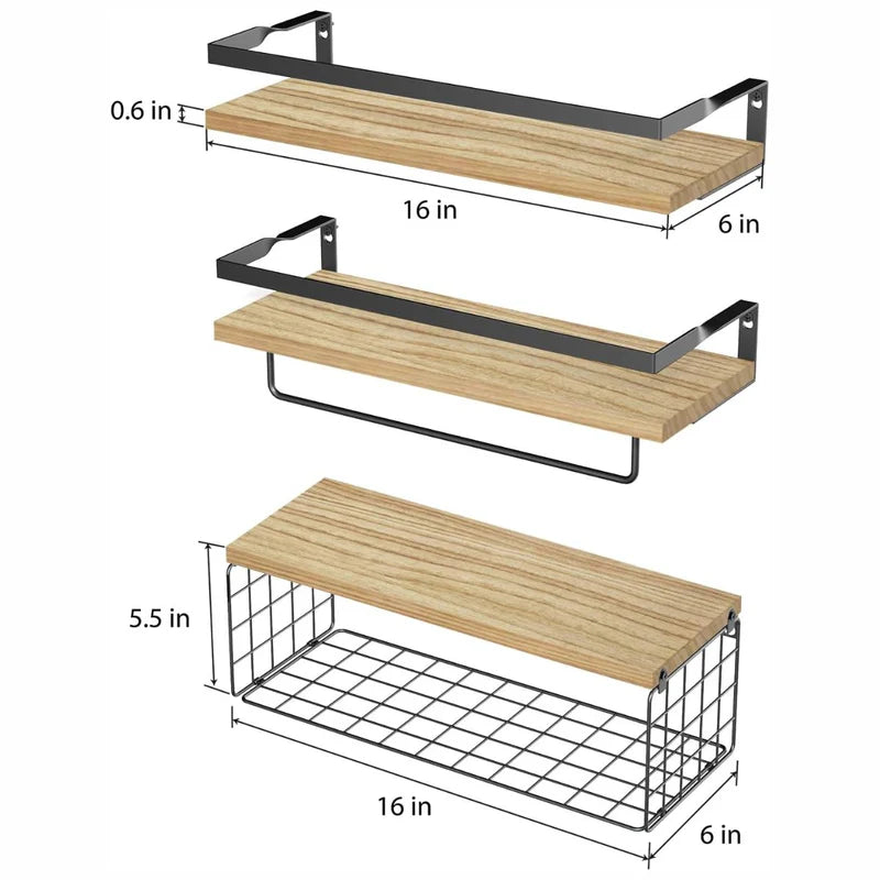Repisas De Pared. Estanterías Flotantes (Set De 3 Piezas). Tablillas Color Madera. AB414