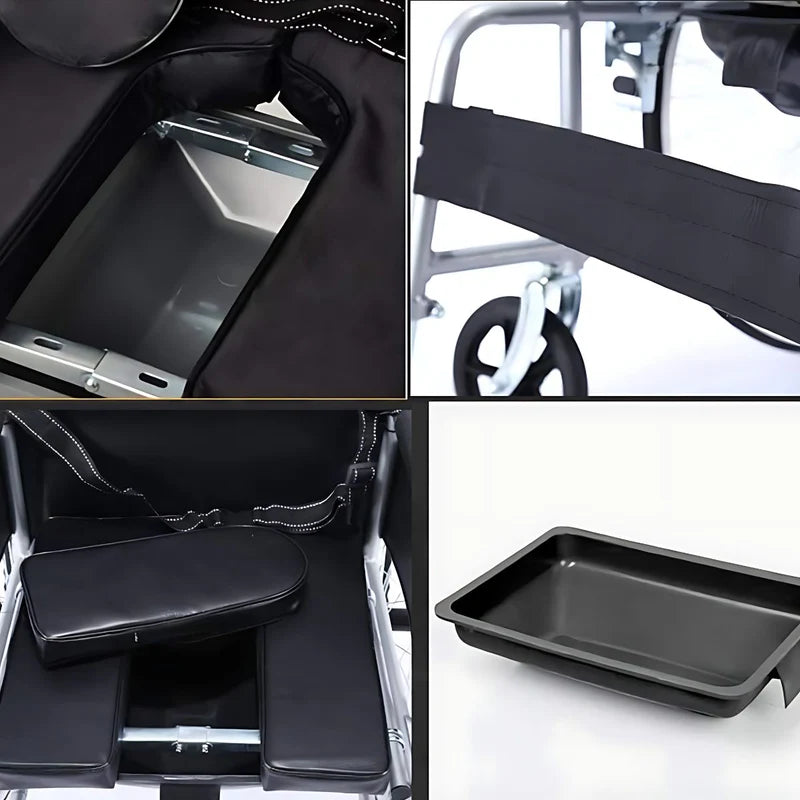 Silla De Ruedas Plegable De 24” Cubo Sanitario Desmontable. Soporta Hasta 100Kg. Multifunción. AB986