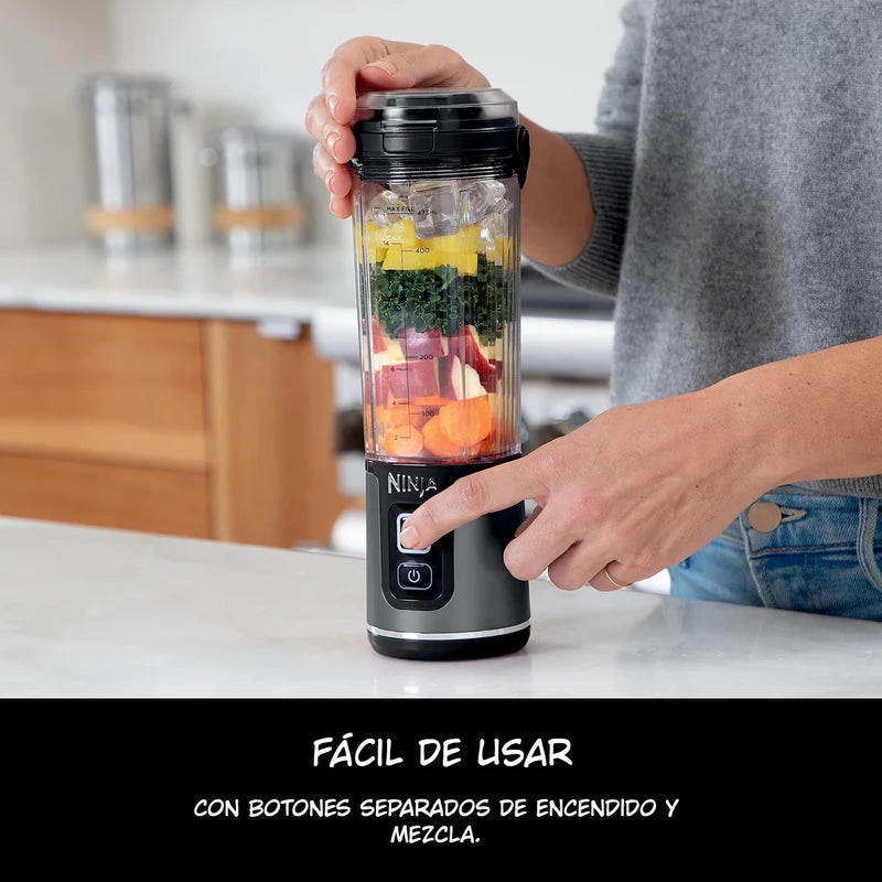 Licuadora Personal Ninja Blast Black BC151. Minibatidora Portátil, Recargable, Smoothies, Batidos De Proteínas, Pica Hielo Y Frutas Congeladas. NJS-09-BC151LAABK NINJA
