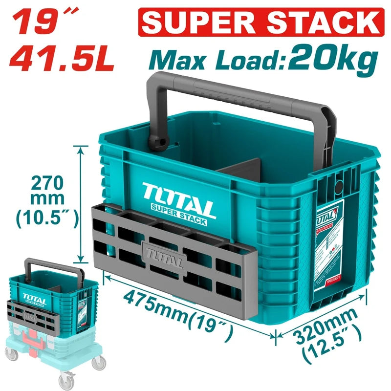 Caja De Herramientas De Plástico Apilable 19" 41.5L Carga 20Kg Tamaño 475 Mm (19") × 320 Mm (12.5") × 270 Mm (10.5") TPBXS104