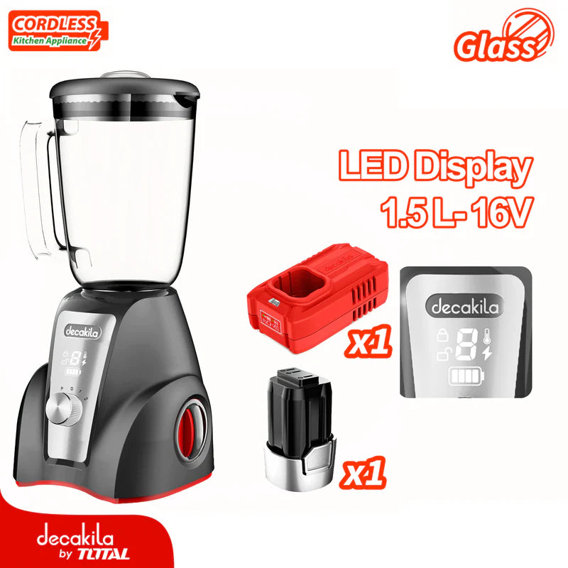 Licuadora Inalámbrica Gris 1.5L 300W 16V 2 Velocidades. Jarra De Vidrio. Incluye Batería Y Cargador. Decakila KUJB052B