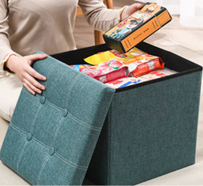 Baúl Organizador. Asiento Plegable Tipo Puf Otomano. Caja Banco Con Espacio De Almacenaje 38X38cm. Color Gris. AB1045