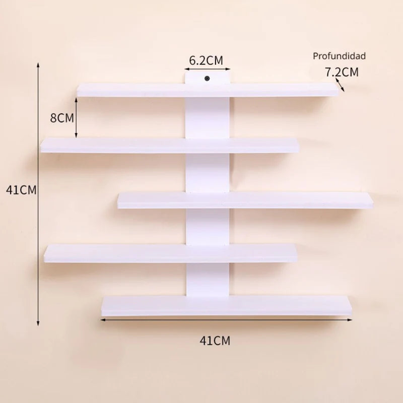 Repisa De Pared De 5 Niveles. Estante Flotante Adhesivo. Tablillas Blancas De 7.2Cm De Profundidad. TU027