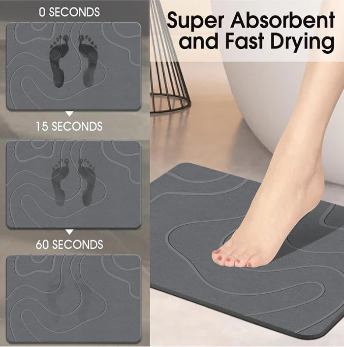 Alfombra De Baño De Diatomeas Super Absorbente Antideslizante. Tapete Baño De Secado Rápido. Color Gris 60X39cm. TU030 Selecto
