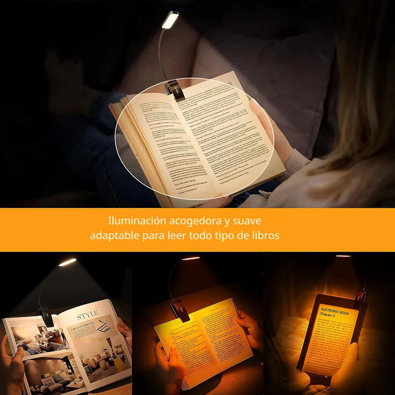Lámpara De Lectura Con Clip. Luz Nocturna Para Leer Libros. Foco LED Para Estudio Recargable Con Duración De Hasta 10 Horas. TU065 Selecto