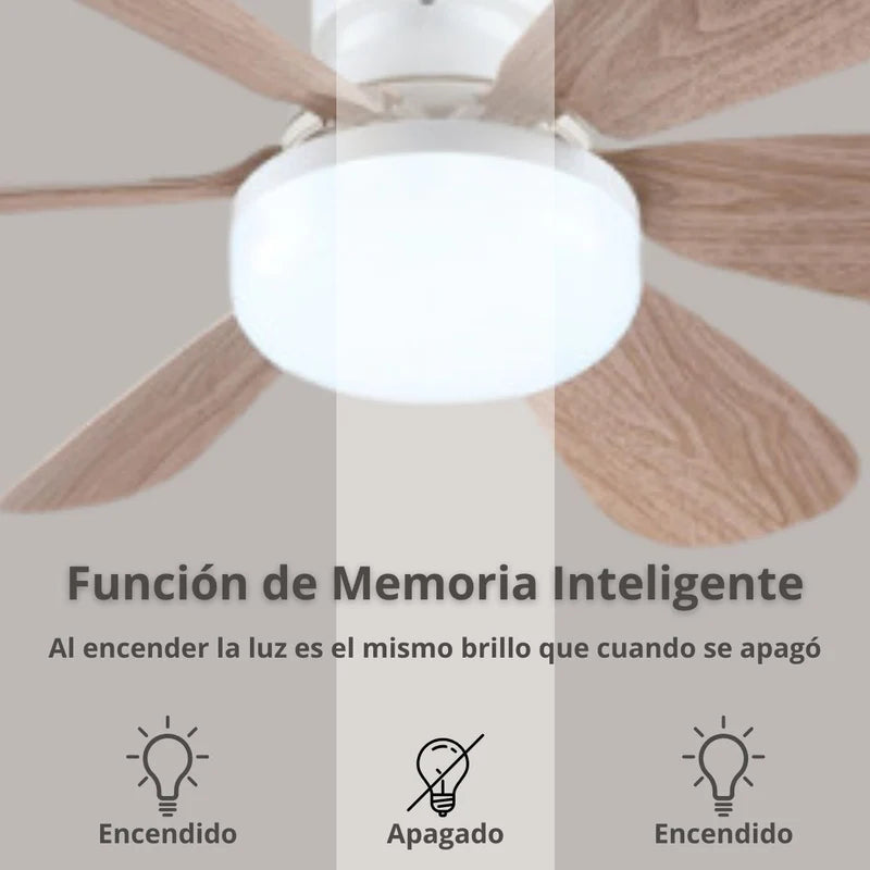 Abanico De Techo De Madera Socket E27 Con Luz Led Regulable 3000-6500K. Ventilador 3 Velocidades, 6 Aspas Y Control Remoto. 520X185mm. TU121 Selecto