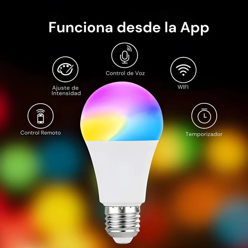 Foco Bombillo Inteligente LED RGB Wifi+Bluetooth. 9W Foco Iluminación RGB Con App Y Control Remoto Compatible Con Alexa Y Google Assistant. Bombilla TU172 Selecto