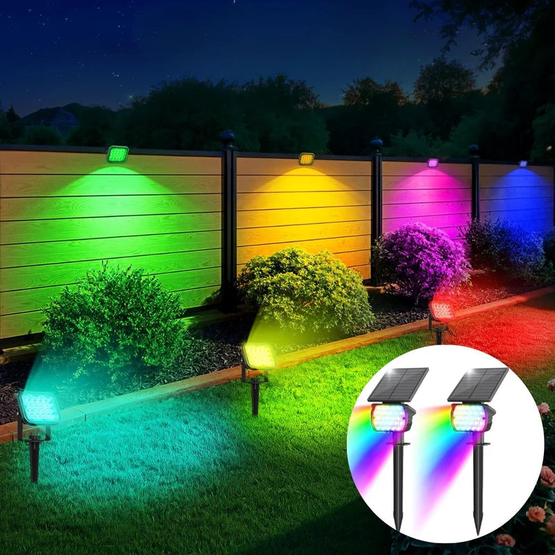 Lampara Solar LED RGB Para Césped Tipo Estaca. (2 Unds) Foco Con Panel Solar Integrado Color Negro De ABS. Para Jardín IP67 Resiste Al Agua. 3W. 3.7V. TU451 Selecto