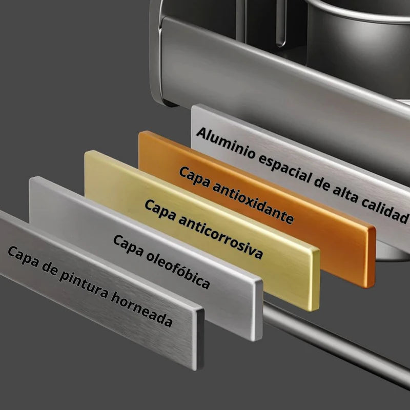 Organizador De Cocina De Pared De Aluminio Especial Con Repisa Y Ganchos. Estante Flotante Multiuso 23.6X5.3" (60X13.5Cm) TU465 Selecto