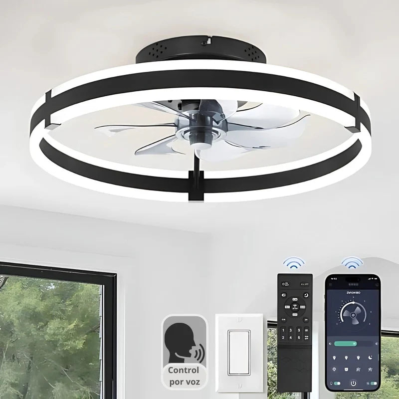 Abanico De Techo Con Luz Led Dimeable. Ventilador A Control Remoto Y Control Por Voz Offline 13”. Color Negro TU574