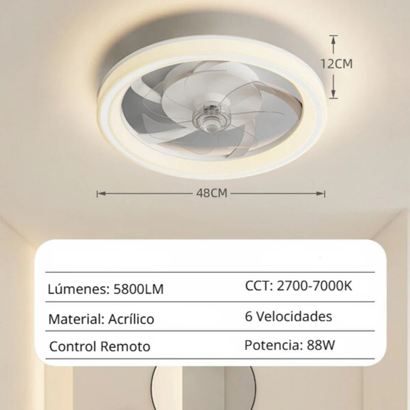 Abanico De Techo Con Luz Led Y Control Remoto. Ventilador Silencioso Con Lámpara Dimeable Integrada 18.8” (48Cm) Color Blanco TU582 Selecto