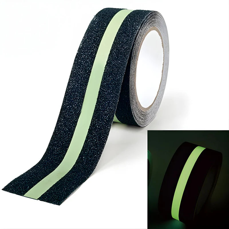 Cinta Antideslizante Fluorescente Luminosa (5 Metros). Cinta De Seguridad Adhesiva Para Escaleras Y Pisos Con Brillo. Tape De 2". TU596