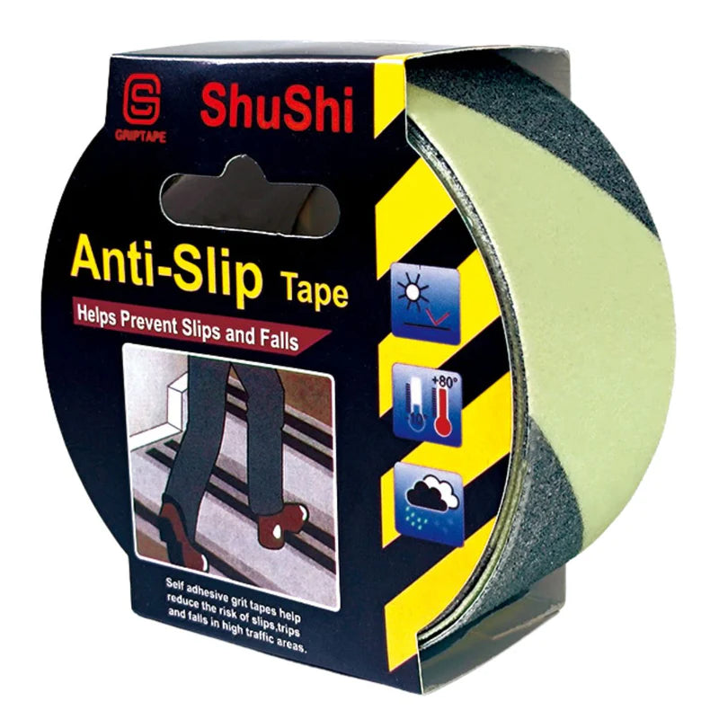 Cinta Antideslizante Reflectiva Luminosa Fluorescente (5 Metros). Cinta De Seguridad Adhesiva Para Escaleras Y Superficies. Tape De 2". TU597