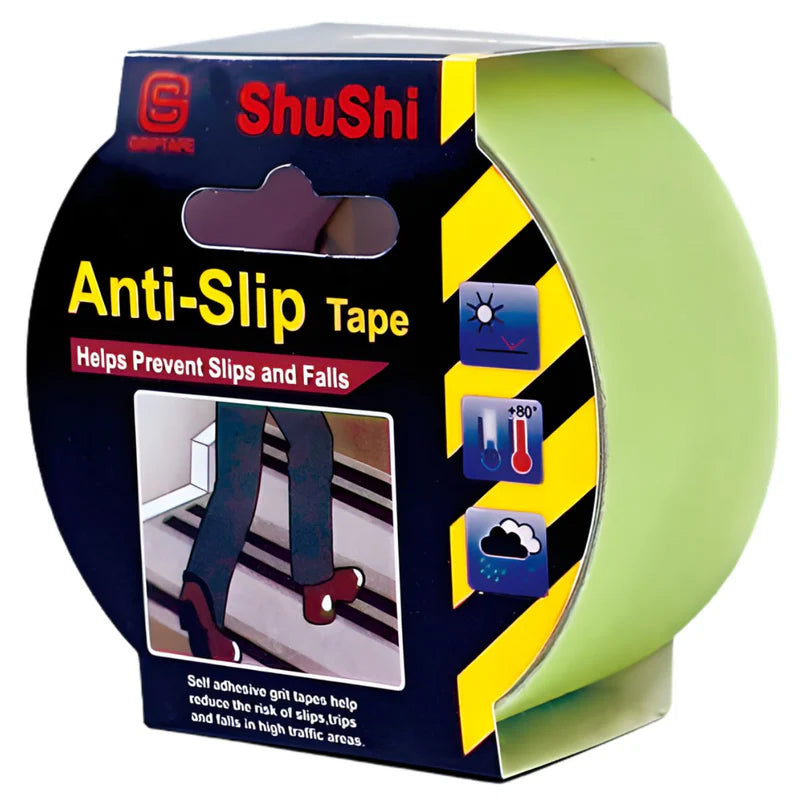 Cinta Antideslizante Luminosa Fluorescente Verde (5 Metros). Cinta De Seguridad Adhesiva Para Escaleras Y Rampas. Tape De 2". TU598 Selecto
