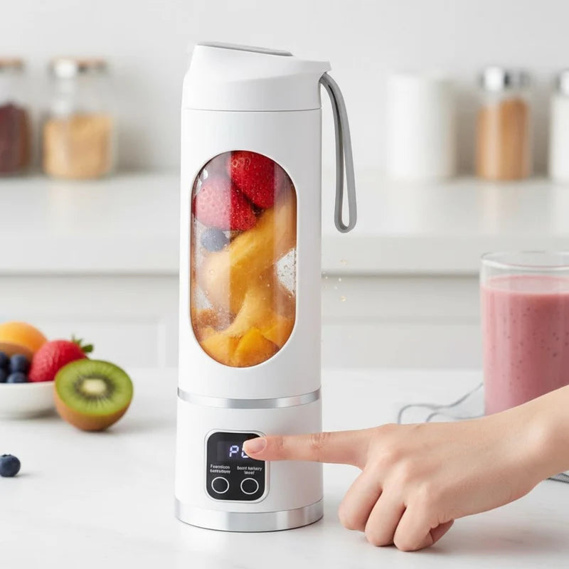 Licuadora Portátil Inalámbrica De 450Ml De 50W, 7.4V Y 18000Rpm Con Cuchilla De Acero Inoxidable De 12 Hojas. Batidora Personal Para Jugos Y Smoothies. Color Blanco TU774 Selecto