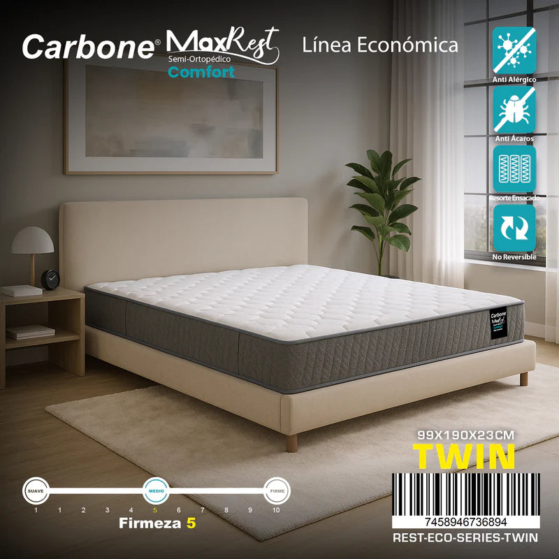 Colchones Semi-Ortopédicos Empacados Al Vacío Max Rest. Línea Económica Con Resortes, 23Cm (9") Espesor. Textil Bekaert Deslee Original De Belgica Nivel De Firmeza 5.