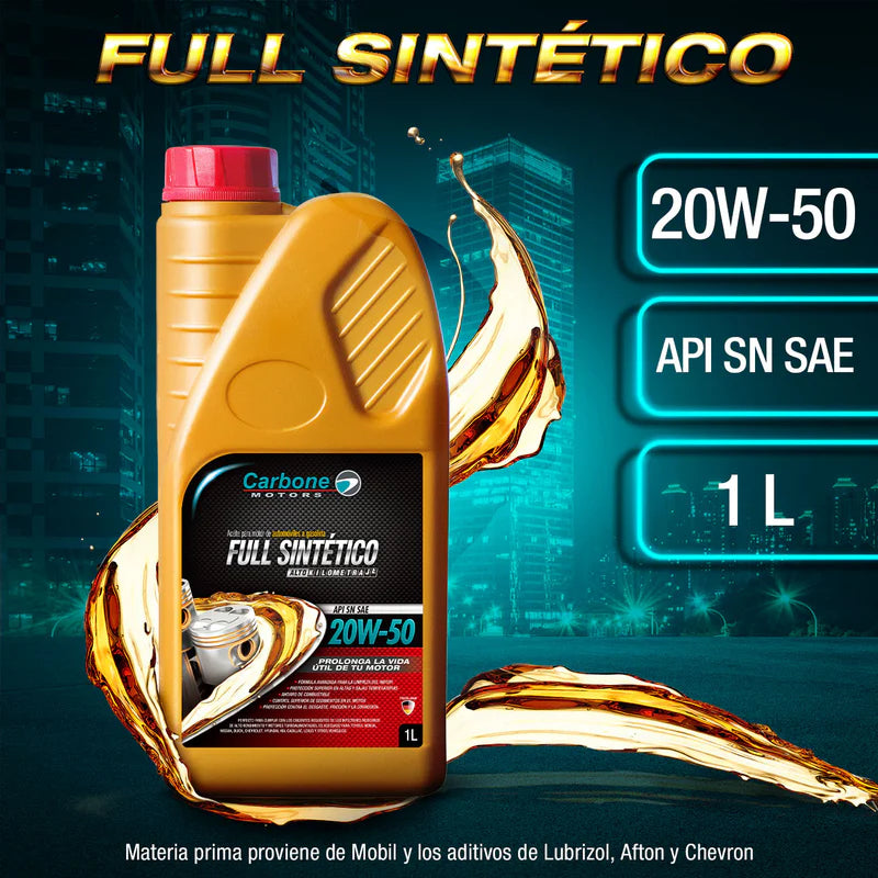 ACEITE DE MOTOR 20W-50 API SN SAE FULL SINTETICO PARA CARROS MOTORES A GASOLINA ( 1 LT ) CAR-X111