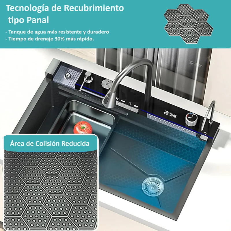 Fregador De Cocina Multifunción Nano Black Piano Switch 750X460x220mm Negro Plomo Fregadores Tinas De Cocina IBK-01 CARBONE