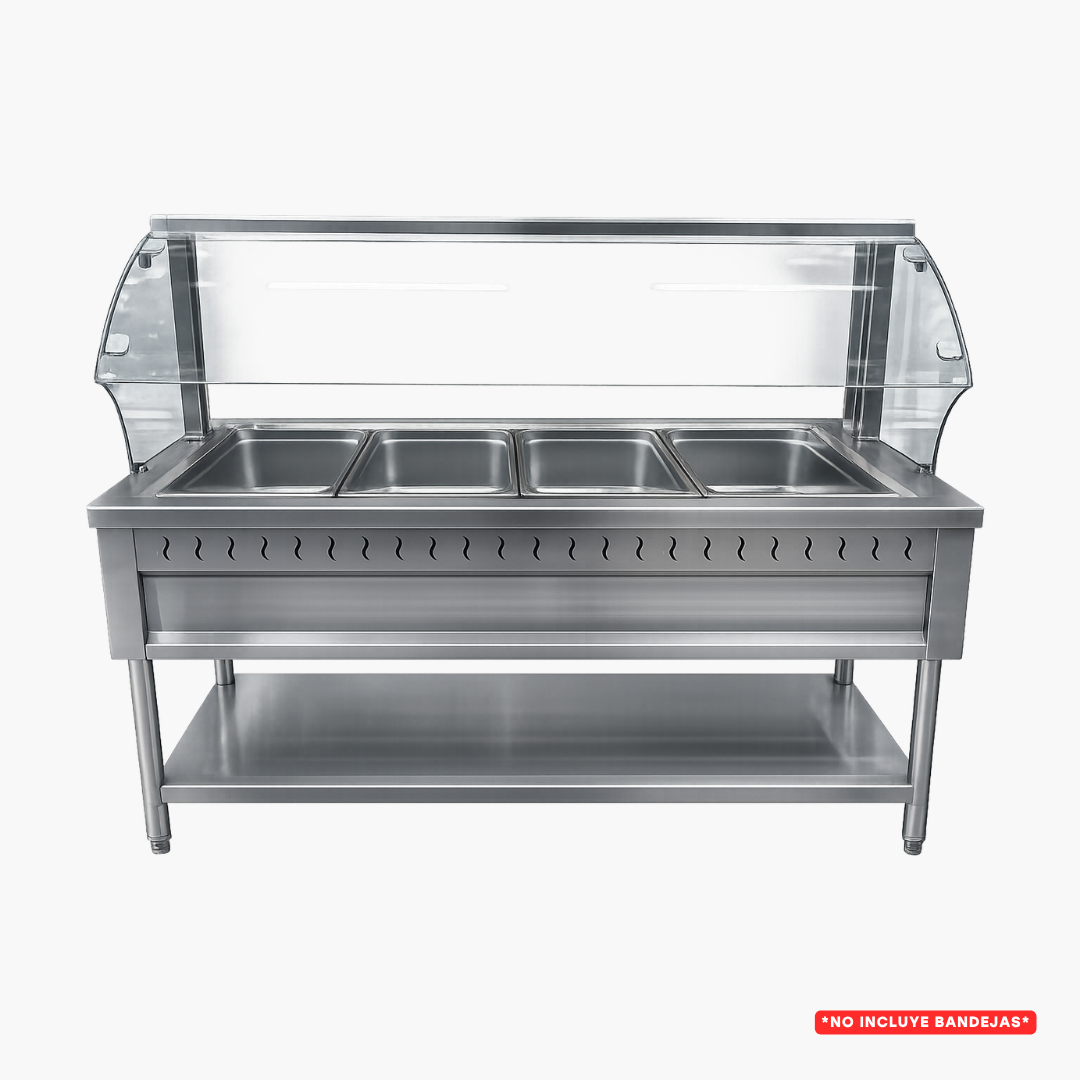Baño María a Gas con Pedestal de 4 Bandejas 150cm Largo *No incluyen bandejas* FS-4GBM