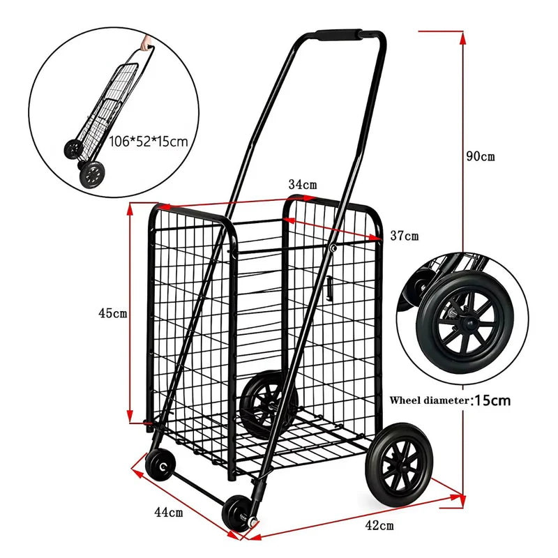 Carrito Plegable De Compras Con Ruedas Grandes Y Canasta Reforzada 57L. Carretilla Multiusos. Trolley AB1426