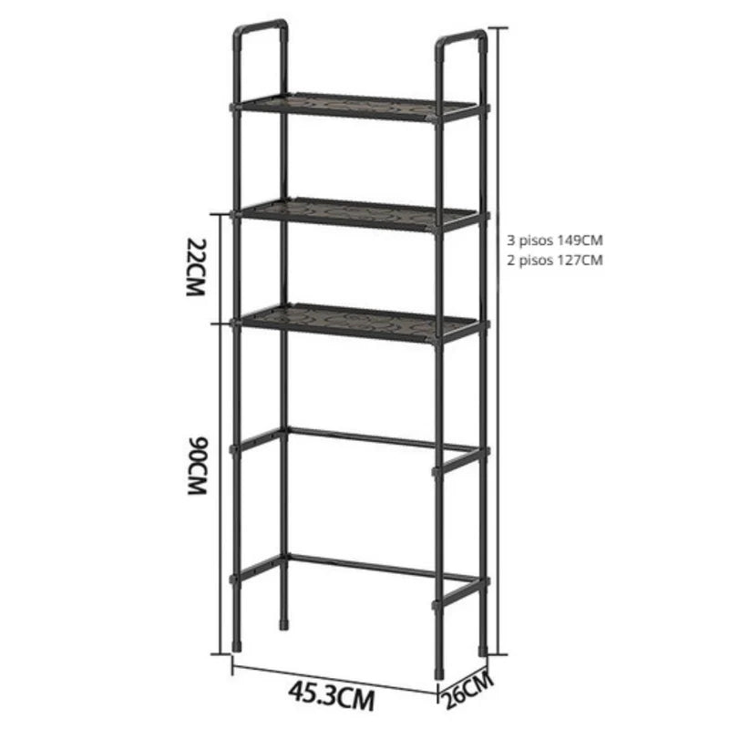 Estante Organizador Para Baño Sobre Inodoro De 3 Niveles. Mueble Repisa Para Almacenamiento. Color Negro. 149X45.3X26cm AB1436