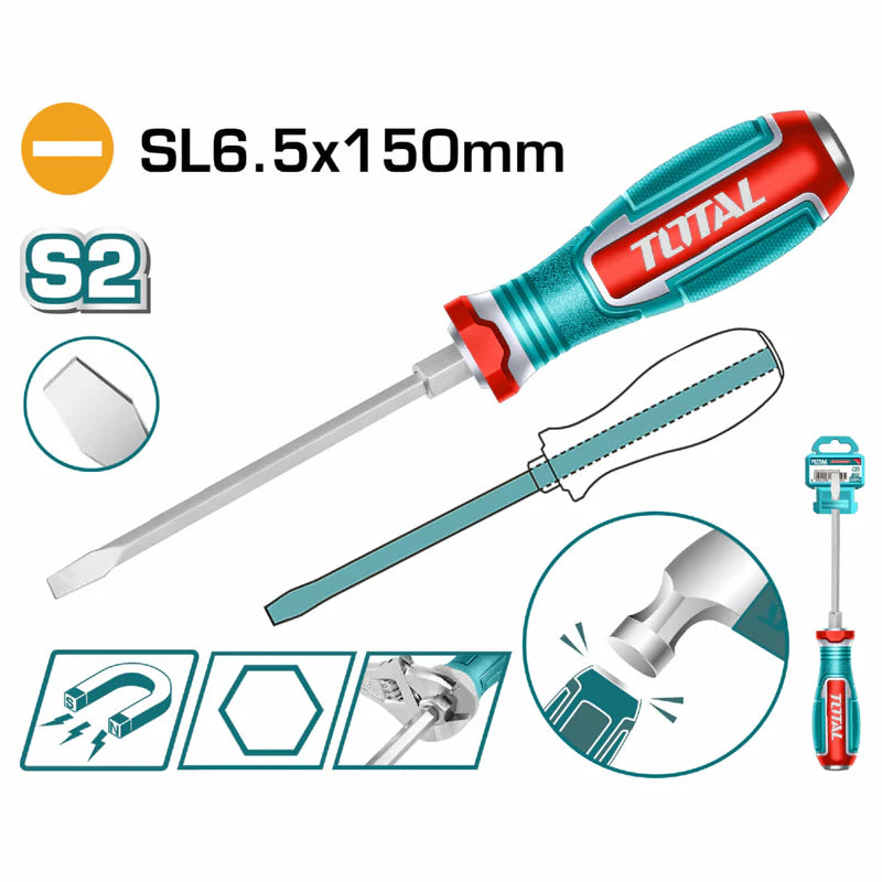 Destornillador Pasante Plano 6X150mm Material De La Hoja: S2 Tipo De Punta: Plana SL6.5 Magnética. TGTSL6150