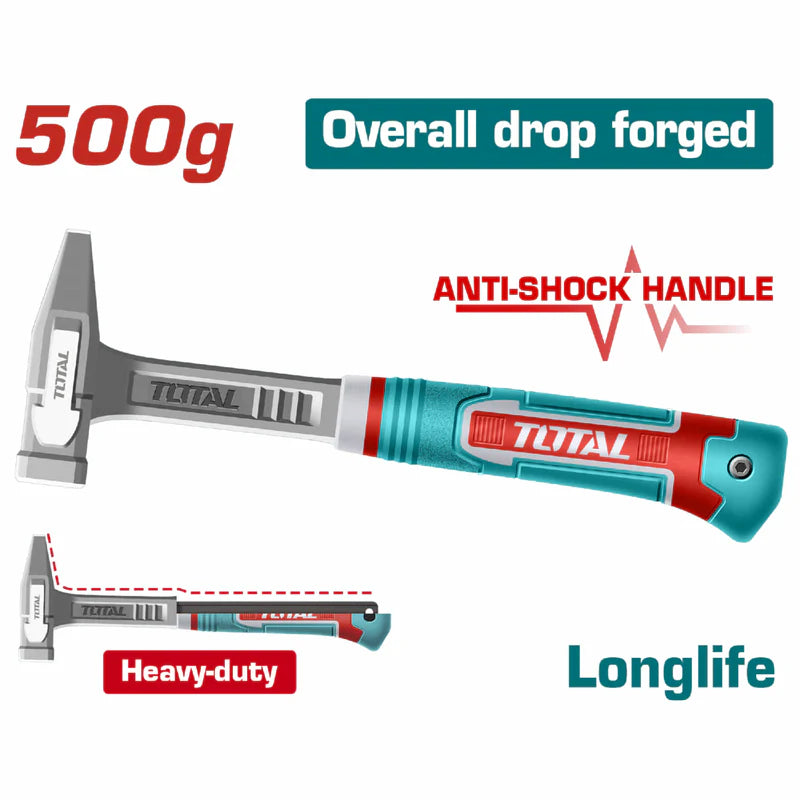Martillo Forjado 500G Tratamiento Térmico, Heavy Duty. Mango Ergonómico. Martillo De Maquinista. TOTAL