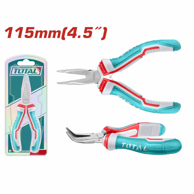 Mini Alicate Punta Doblada 115Mm (4.5") Pulido Y Antióxido. Con Mango De Plástico.