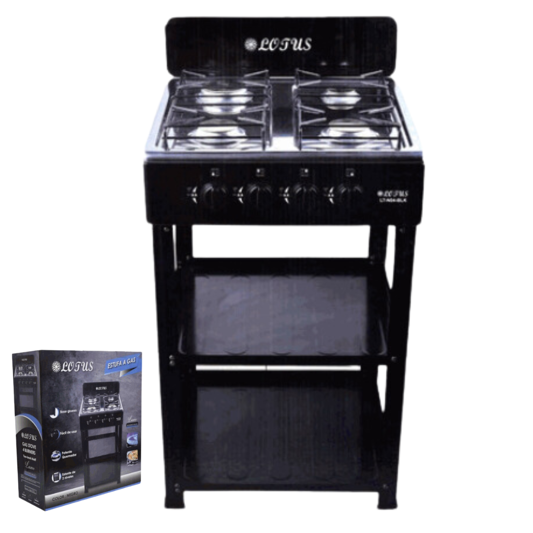 Estufa de 4 Quemadores a Gas con 2 Niveles Negro LT-N04-BLK Lotus LOTUS