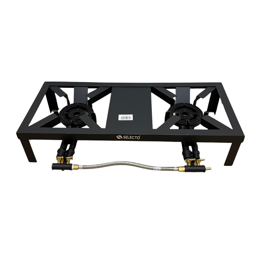 Estufa Reverbero Industrial a Gas de 2 Quemadores de Hierro Colado con 2 Llaves de Sobre Mesa 90 x 40 cm CMESA-0202
