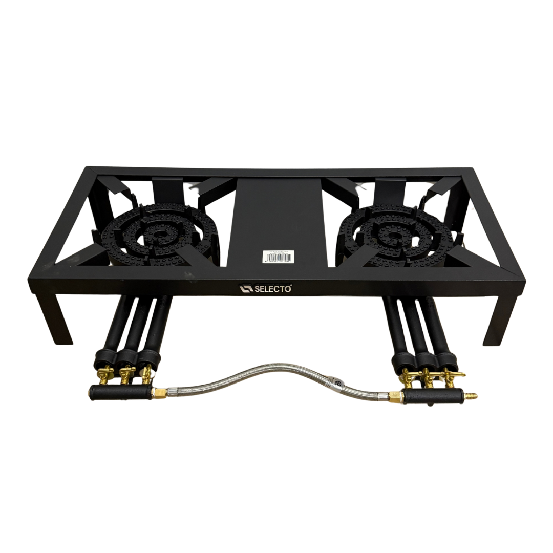 Estufa Reverbero Industrial a Gas LPG de 2 Quemadores de Hierro Colado con 3 Llaves de Sobre Mesa 90 x 40 cm CMESApepe
