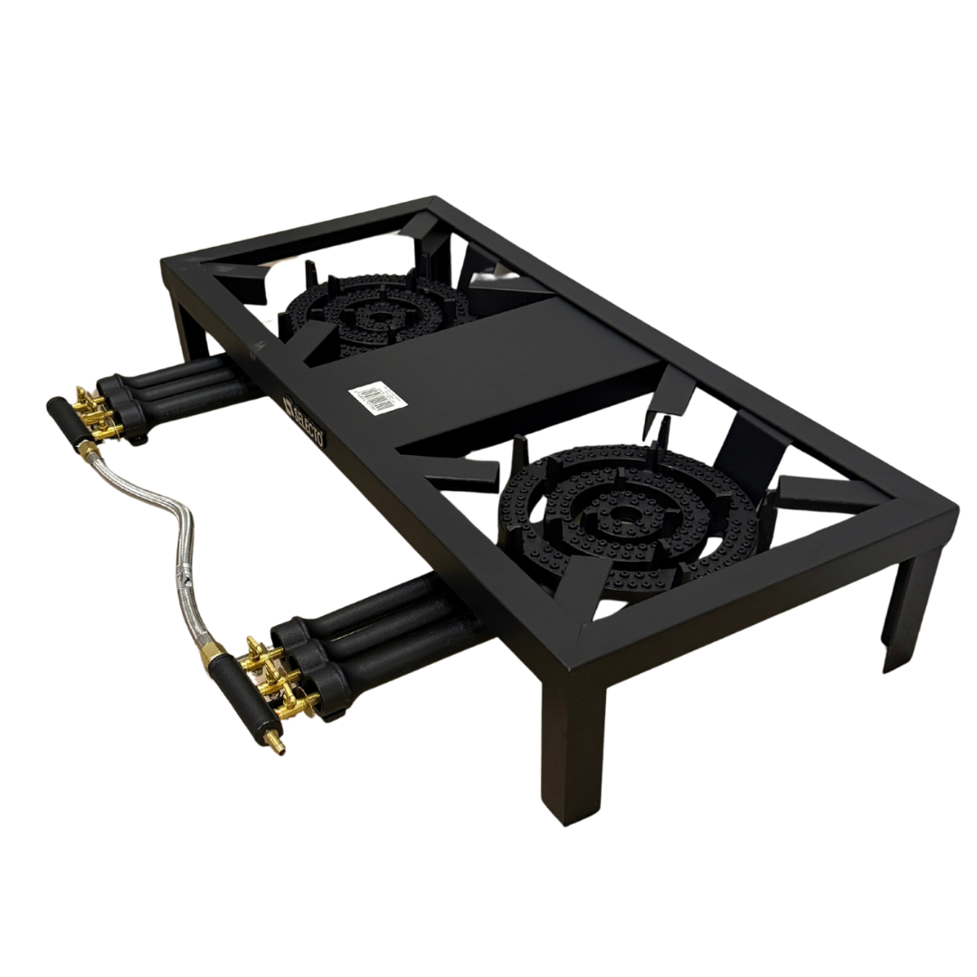 Estufa Reverbero Industrial a Gas LPG de 2 Quemadores de Hierro Colado con 3 Llaves de Sobre Mesa 90 x 40 cm CMESApepe