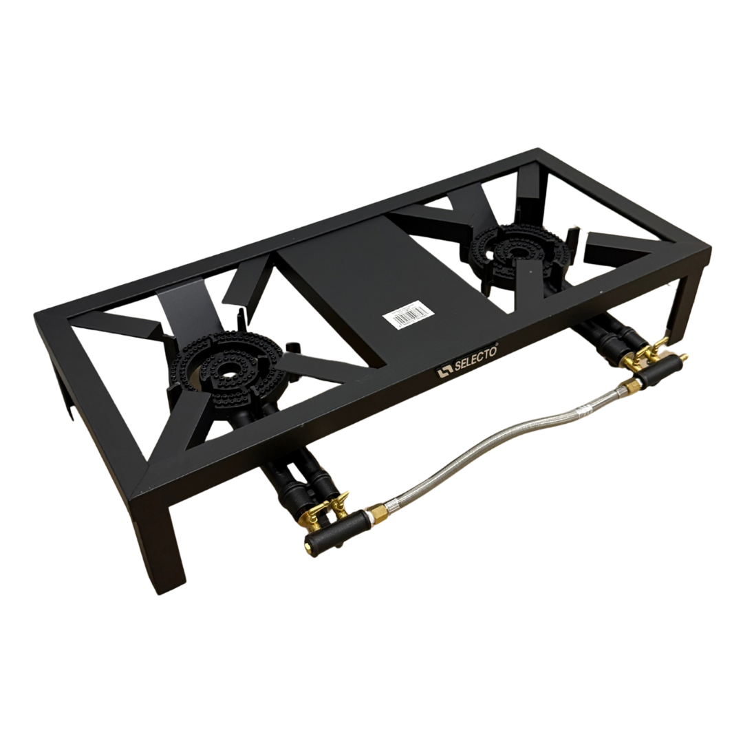 Estufa Reverbero Industrial a Gas de 2 Quemadores de Hierro Colado con 2 Llaves de Sobre Mesa 90 x 40 cm CMESA-0202
