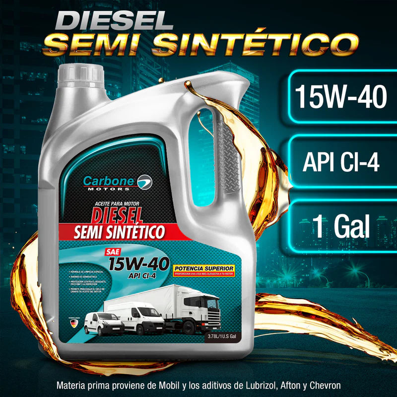 ACEITE DE MOTOR 15W-40 SAE API CI-4 SEMI SINTETICO PARA MOTORES DIESEL ( 1 GALON ) CAR-X109