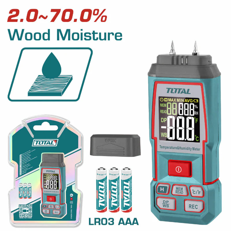 Medidor De Humedad Digital Con Pantalla LCD Para Madera Y Materiales De Construcción. TETWM031 TOTAL