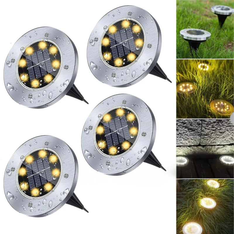 Lampara Solar De Piso Para Exterior. Foco Con 8 LED. Luz Cálida. Resistente Al Agua IP65. (Pack De 4) TU312