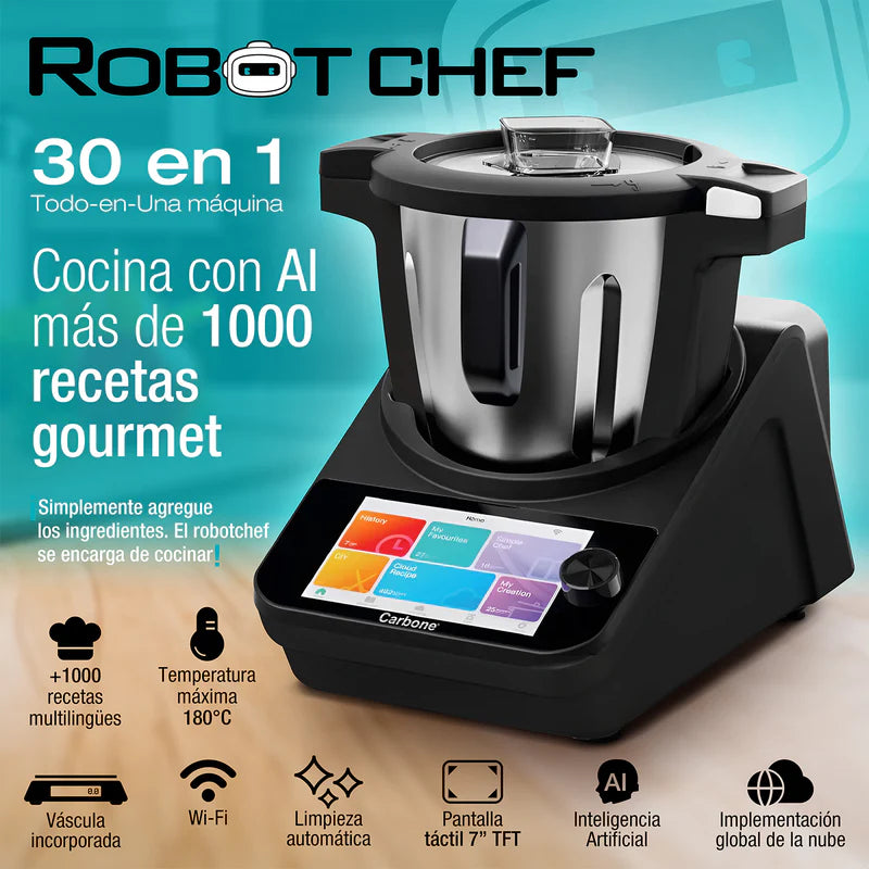 Robot De Cocina Inteligente 3L Robot Chef Carbone 30 En 1. Cocina 1000 Recetas Con Inteligencia Artificial AI KR-K3501 CARBONE