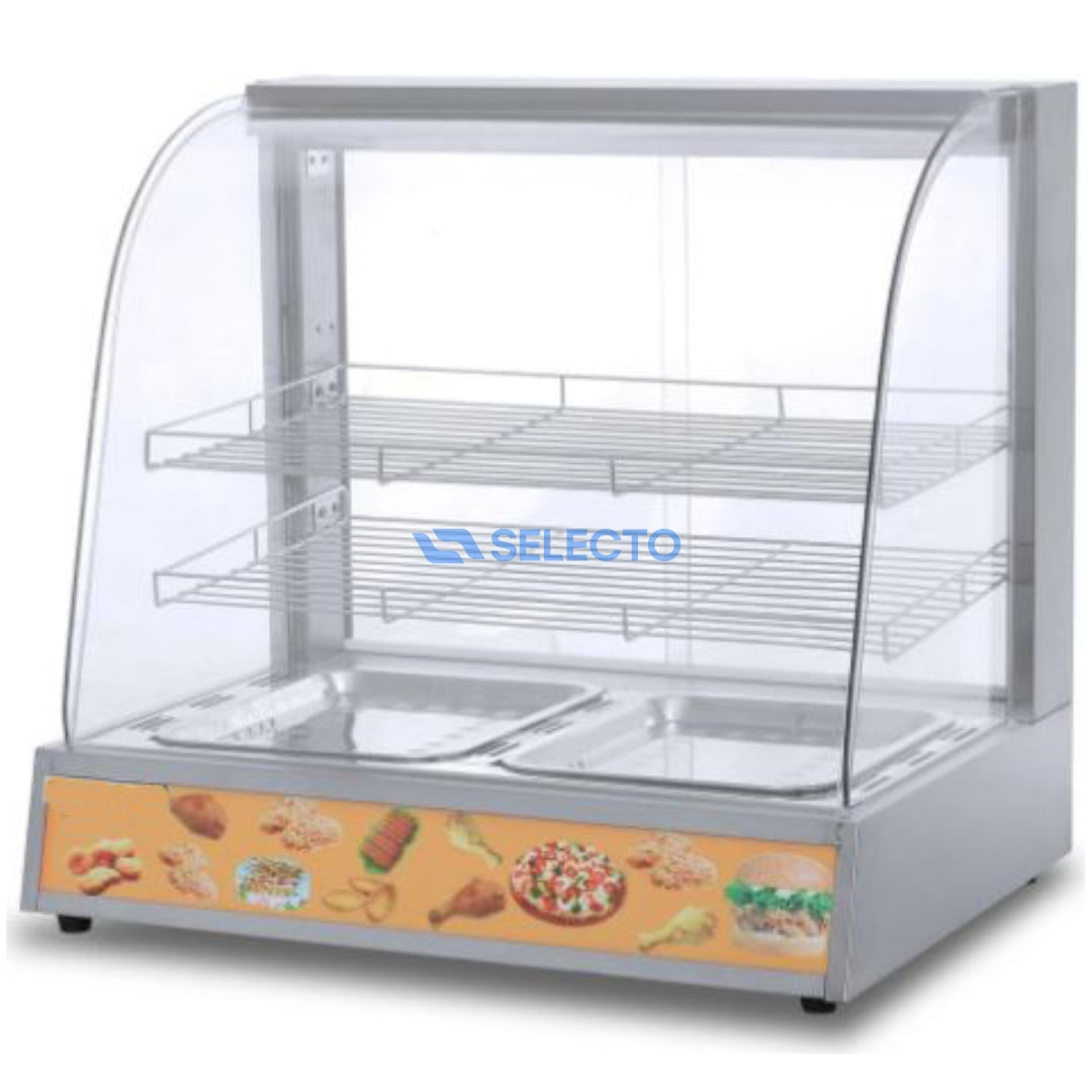 (LLEGANDO 30 DE MAYO) Vitrina Calentador Plateado de 2 Bandejas 660*480*630mm HW-2PS Selecto