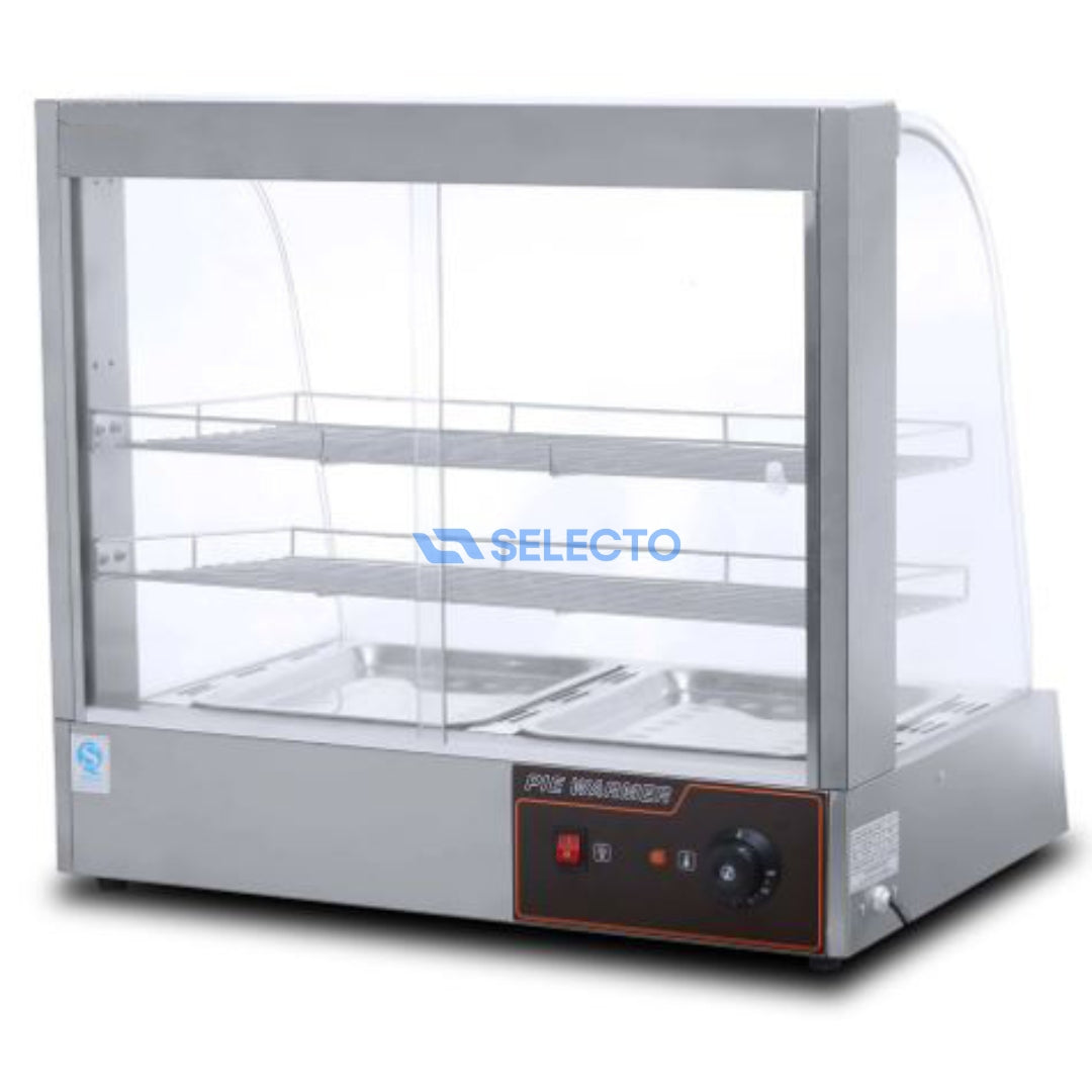 (LLEGANDO 30 DE MAYO) Vitrina Calentador Plateado de 2 Bandejas 660*480*630mm HW-2PS Selecto