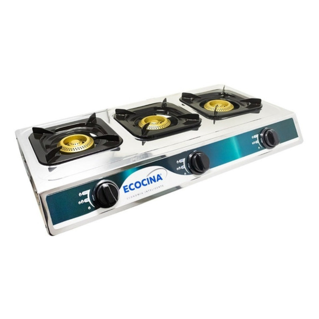 Estufa de Acero Inoxidable para Mesa de 3 Quemadores Ecocina QH-A3