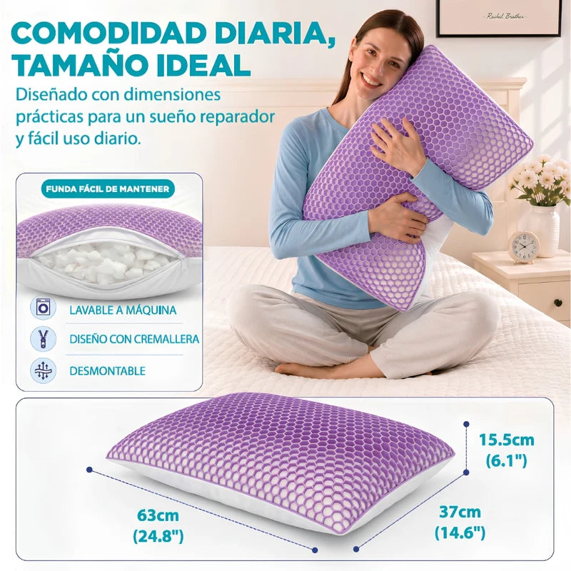 Cojín Almohada Cervical De Memory Foam Triturado Con Gel TPE Fresco Baja De 2 A 3 °C Y Transpirable (37X 63Cm). UN-C002