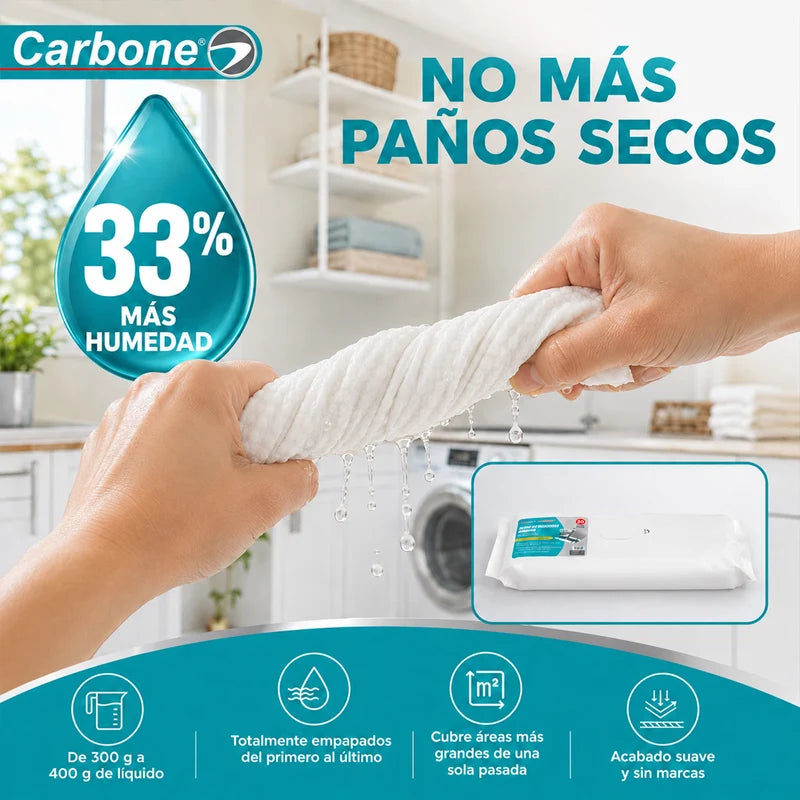 Repuesto Paños Húmedos Para Trapeador Con Mopa Carbone Clean Freak Clipmaster Pro (UN-C030). Pack De 36 Paños Para Limpieza De Pisos. UN-C031