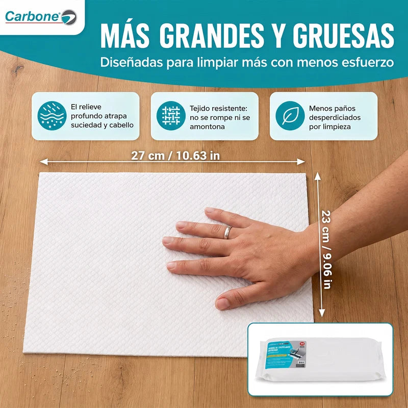 Repuesto Paños Húmedos Para Trapeador Con Mopa Carbone Clean Freak Clipmaster Pro (UN-C030). Pack De 36 Paños Para Limpieza De Pisos. UN-C031
