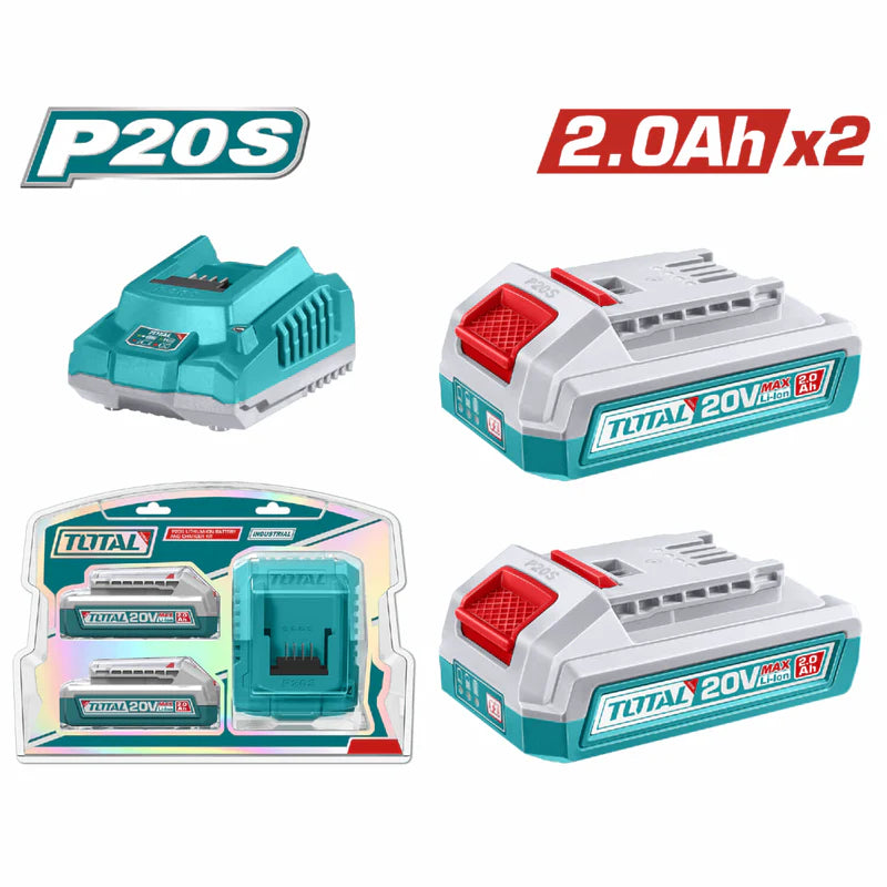 Batería 20V 2.0Ah Y Cargador Rápido 20V 2A. (Se Venden 2 Baterías Y 1 Cargador) TOTAL UTFBCPK2212 TOTAL