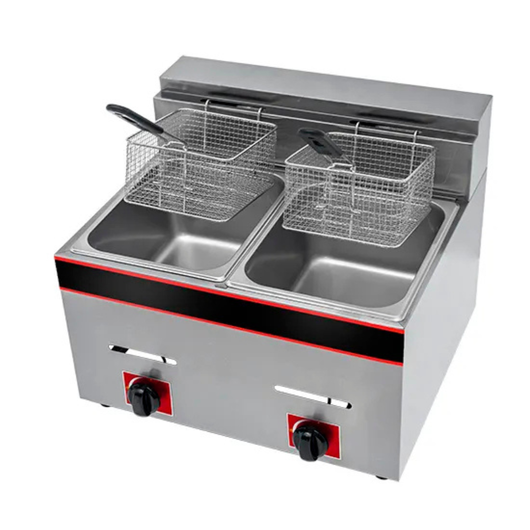 Freidora de Acero Inoxidable de Doble Cesta a Gas de 6L+6L HGF-72