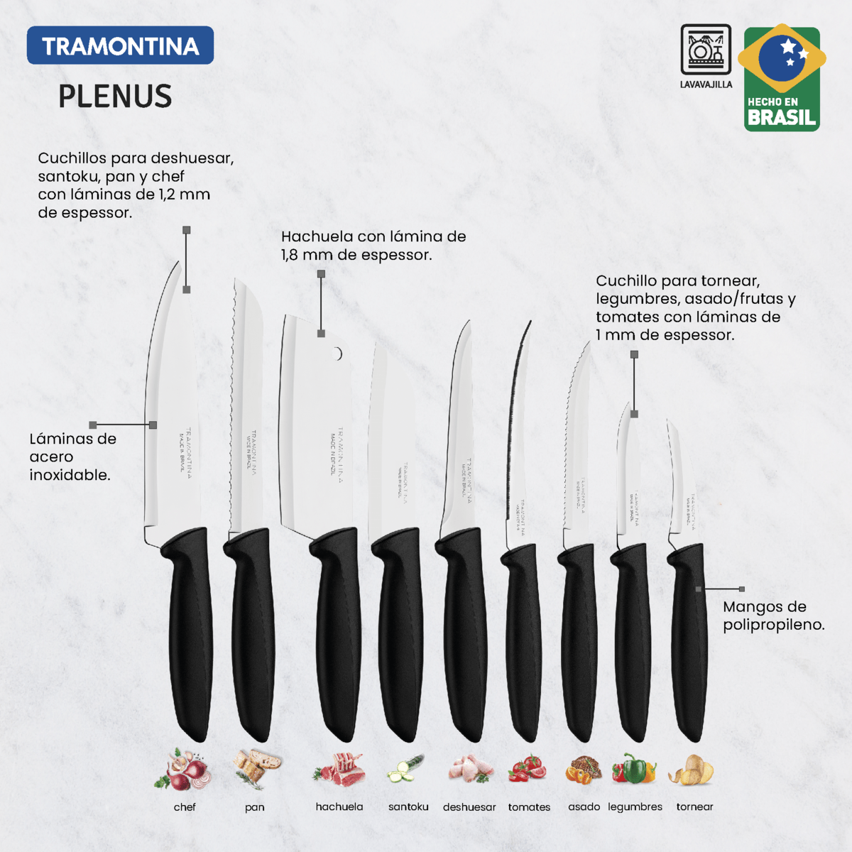 Juego de Cuchillos de 9 Piezas Tramontina 23498/050 Set. TRAMONTINA